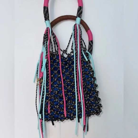 Pinko | SOLD OUT | Medium Blue and Pink Woven Shoulder Bag - Picture 2 of 7